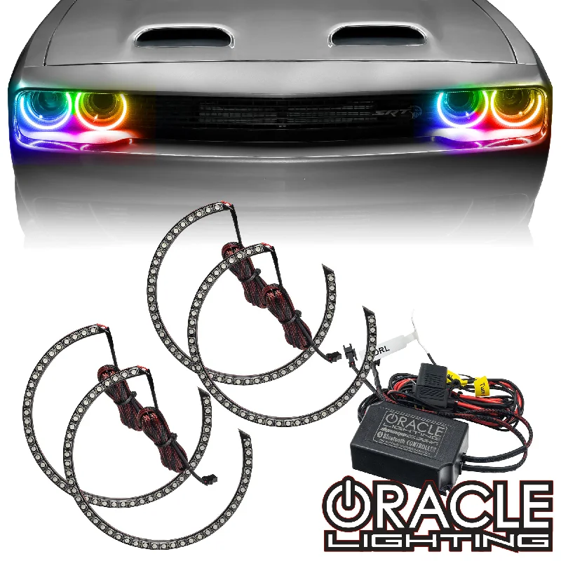 Track lighting with swivel heads for precise aimingORACLE Lighting 2015-2023 Dodge Challenger Dynamic ColorSHIFT Headlight Halo Kit - Surface Mount