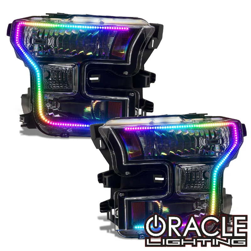 Track lighting with swivel heads for precise aiming2015-2017 Ford F-150 ORACLE Dynamic ColorSHIFT Pre-Assembled Headlights - Black Edition Track lighting with swivel heads for precise aiming2015-2017 Ford F-150 ORACLE Dynamic ColorSHIFT Pre-Assembled Headlights - Black Edition