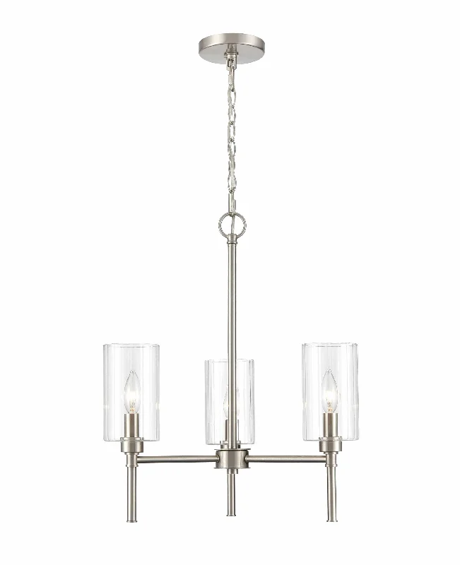Small Chandeliers for Compact RoomsSmall Chandeliers for Compact Rooms3 Lamps Chastine Chandelier - Brushed Nickel Finish - Clear Beveled Glass - 22in Diameter - E12 Candelabra Base