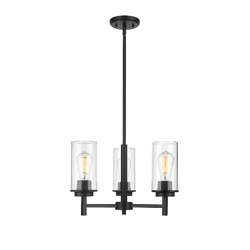 Chandeliers with Frosted Glass for a Softer Light DiffusionChandeliers with Frosted Glass for a Softer Light Diffusion3 Lamps Janna Chandelier - Matte Black Finish - Clear Glass - 18in Diameter - E26 Medium Base