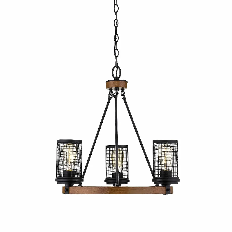 Chandeliers with Metal Frames in Copper FinishChandeliers with Metal Frames in Copper Finish3 Lamps Mesa Chandelier - Matte Black / Wood Grain - Metal Wire Mesh - 21in Diameter - E26 Medium Base