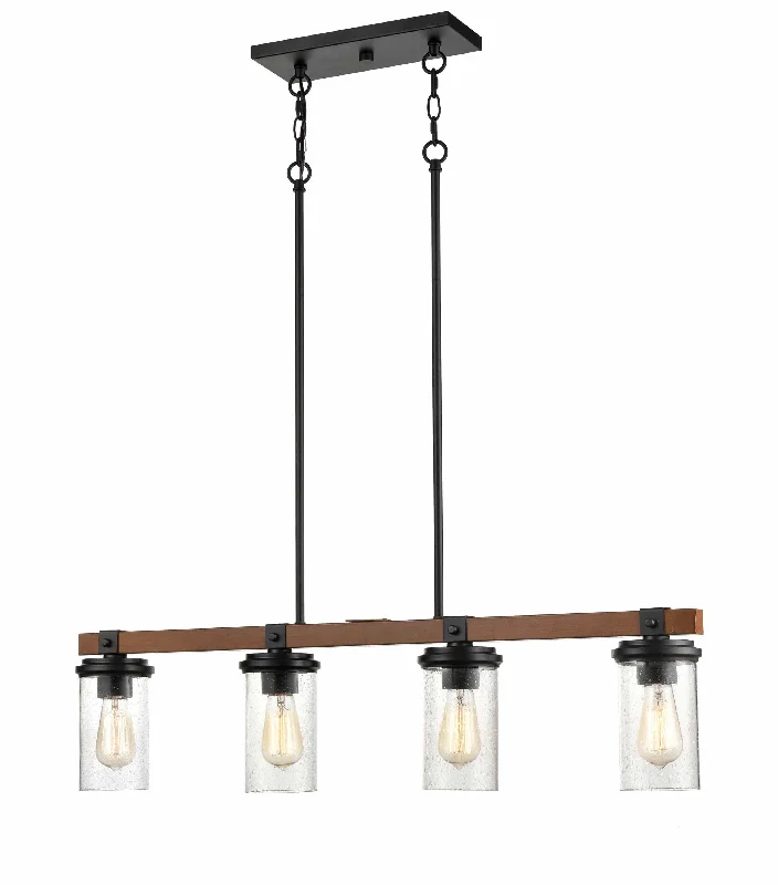 Chandeliers with Candle - Style Bulbs for a Classic AestheticChandeliers with Candle - Style Bulbs for a Classic Aesthetic4 Lamps Taos Island Chandelier - Matte Black / Wood Grain - Clear Seeded Glass - 36in Diameter - E26 Medium Base