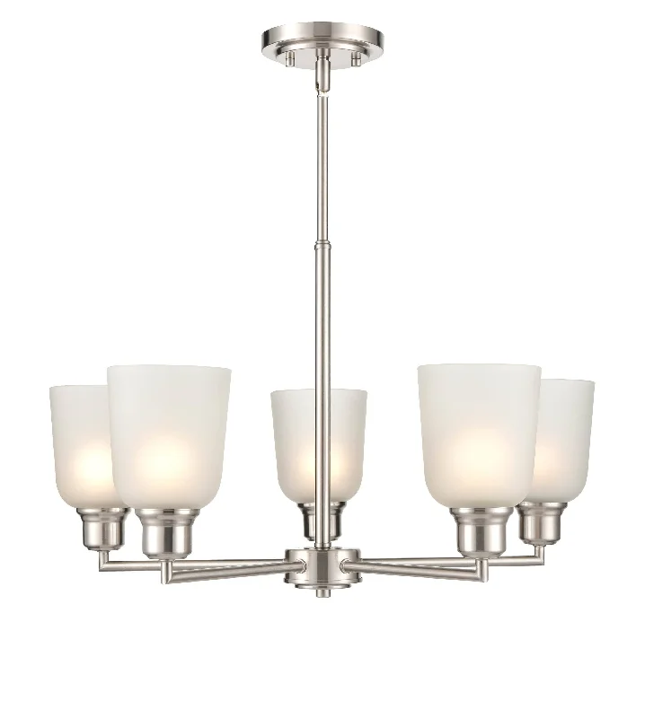 Small Chandeliers for Compact RoomsSmall Chandeliers for Compact Rooms5 Lamps Amberle Chandelier - Brushed Nickel - Frosted White Glass - 24in Diameter - E26 Medium Base