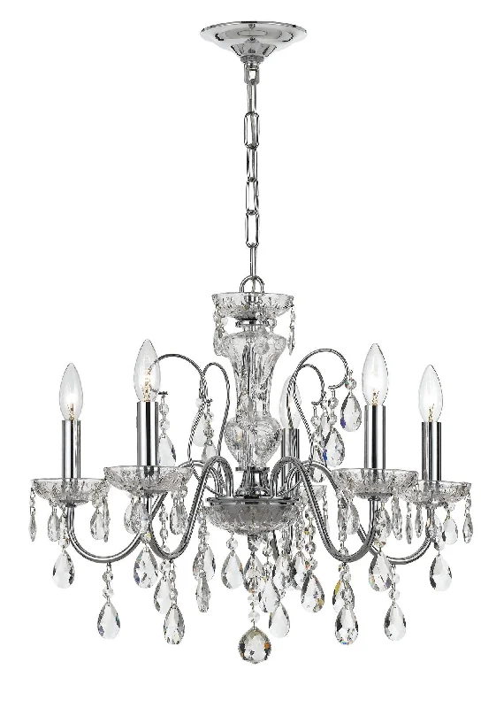 Chandeliers with Clear Crystal for a Sparkling EffectChandeliers with Clear Crystal for a Sparkling Effect5 Light Polished Chrome Traditional  Modern Chandelier Draped In Clear Hand Cut Crystal - C193-3025-CH