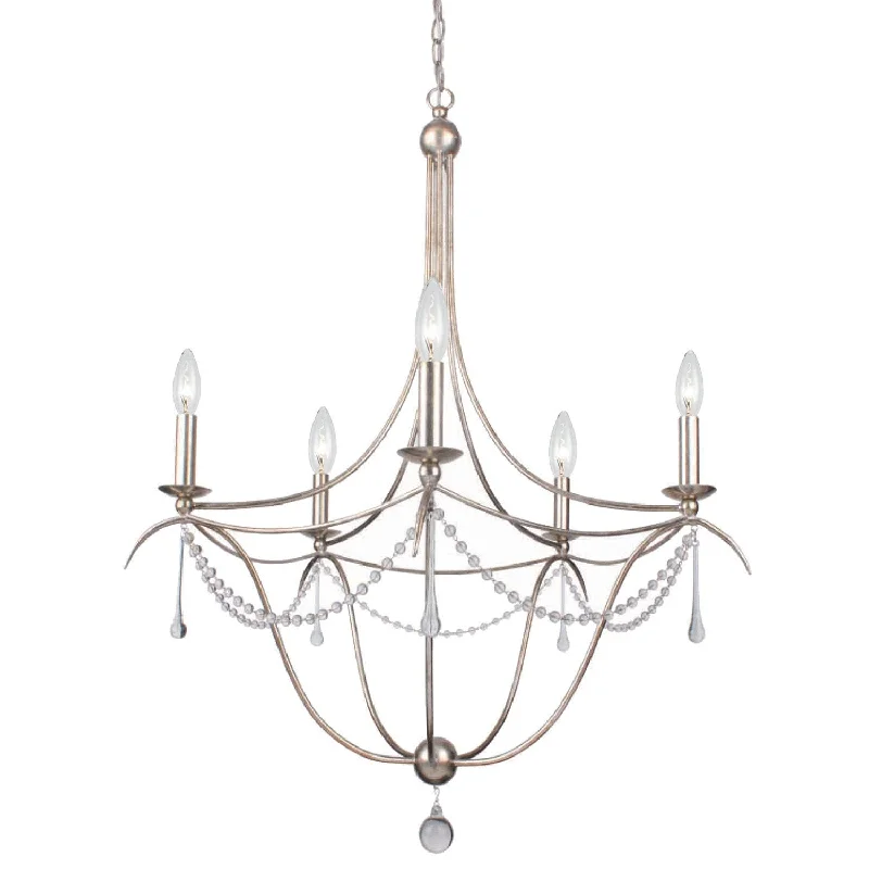 Art Deco Chandeliers for a Retro - Glam LookArt Deco Chandeliers for a Retro - Glam Look5 Light Antique Silver Modern Chandelier Draped In Clear Glass Beads & Murano Crystal - C193-425-SA