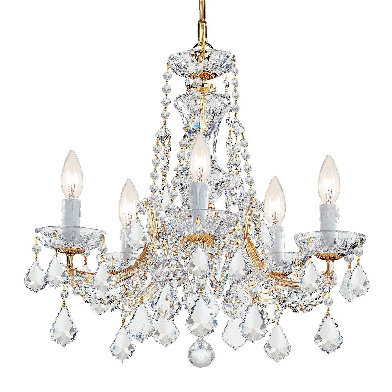 Chandeliers with Colored Glass for a Splash of ColorChandeliers with Colored Glass for a Splash of Color5 Light Gold Crystal Mini Chandelier Draped In Clear Hand Cut Crystal - C193-4476-GD-CL-MWP