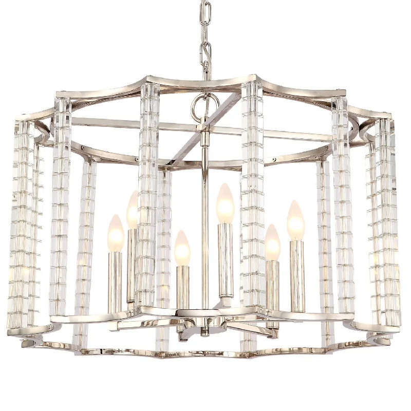 Chandeliers with Frosted Glass for a Softer Light DiffusionChandeliers with Frosted Glass for a Softer Light Diffusion6 Light Polished Nickel Modern Chandelier Draped In Crystal Cubes - C193-8856-PN
