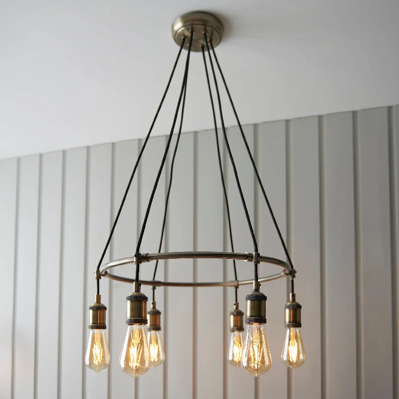 Ceiling - Mounted Chandeliers for Standard CeilingsCeiling - Mounted Chandeliers for Standard CeilingsEndon Hal 6lt Cartwheel Pendant Antique Brass