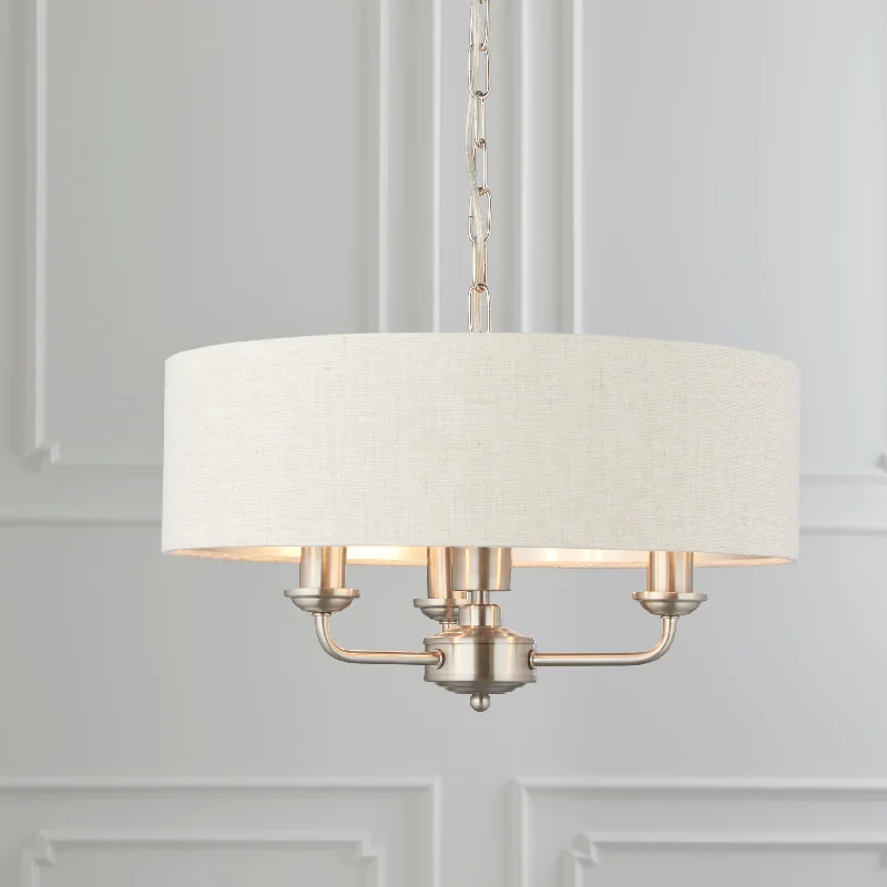 Chandeliers with Colored Glass for a Splash of ColorChandeliers with Colored Glass for a Splash of ColorEndon Highclere 3lt Pendant Brushed Chrome & Natural