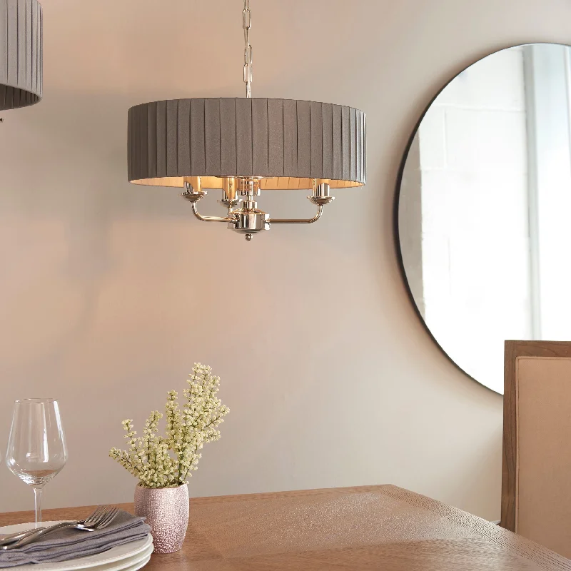 Oversized Chandeliers as a Statement Piece in Living RoomsOversized Chandeliers as a Statement Piece in Living RoomsEndon Highclere 3lt Pleated Pendant Bright Nickel & Charcoal