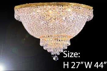 Chandeliers with Metal Frames in Gold FinishChandeliers with Metal Frames in Gold FinishFlush Basket French Empire Crystal Chandelier Lighting H27" X W44" - A93-Flush/Cg/870/24