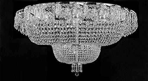 Chandeliers with Metal Frames in Black FinishChandeliers with Metal Frames in Black FinishFlush French Empire Crystal Chandelier Lighting H 27" X W 36" - A93-Flush/Cs/928/32