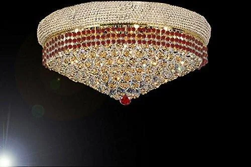 Chandeliers with Metal Frames in Silver FinishChandeliers with Metal Frames in Silver FinishFlush French Empire Crystal Chandelier Chandeliers Moroccan Style Lighting Trimmed With Ruby Red Crystal Good For Dining Room Foyer Entryway Family Room And More H16" X W30" - G93-Flush/B74/Cg/541/24