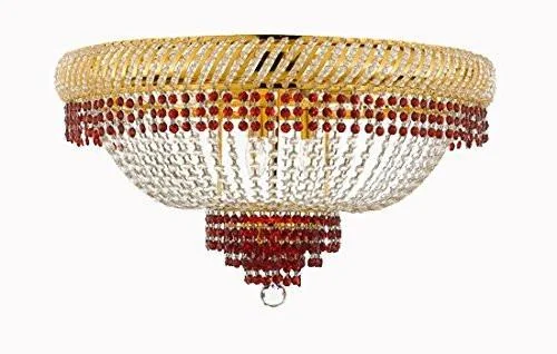 Chandeliers for Low Ceilings to Avoid OvercrowdingChandeliers for Low Ceilings to Avoid OvercrowdingFlush French Empire Crystal Chandelier Lighting Trimmed With Ruby Red Crystal Good For Dining Room Foyer Entryway Family Room And More H16" X W23" - F93-B74/Cg/Flush/448/9