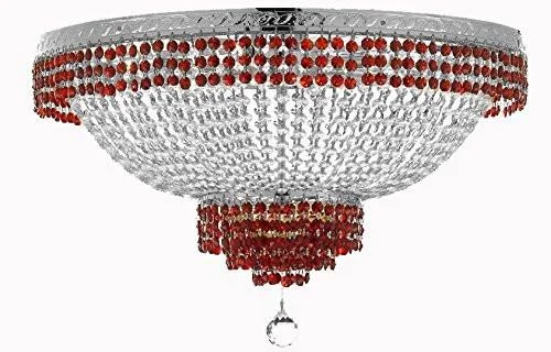 Victorian - Inspired Chandeliers with Ornate DetailsVictorian - Inspired Chandeliers with Ornate DetailsFlush French Empire Crystal Chandelier Lighting Trimmed With Ruby Red Crystal Good For Dining Room Foyer Entryway Family Room And More H18" X W24" - F93-B74/Cs/Flush/870/9