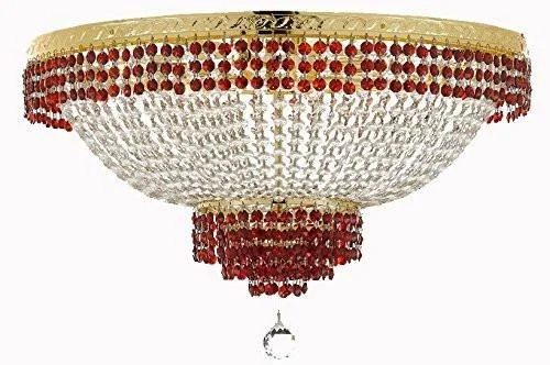 Ceiling - Mounted Chandeliers for Standard CeilingsCeiling - Mounted Chandeliers for Standard CeilingsFlush French Empire Crystal Chandelier Lighting Trimmed With Ruby Red Crystal Good For Dining Room Foyer Entryway Family Room And More H21" W30" - F93-B74/Cg/Flush/870/14