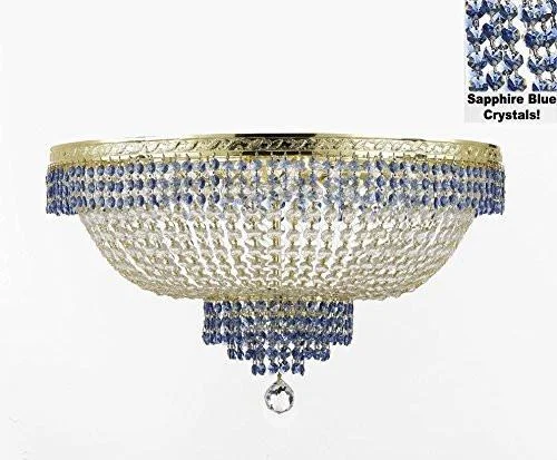 Chandeliers with Metal Frames in Copper FinishChandeliers with Metal Frames in Copper FinishFlush French Empire Crystal Chandelier Lighting Trimmed With Sapphire Blue Crystal Good For Dining Room Foyer Entryway Family Room And More H18" X W24" - F93-B83/Cg/Flush/870/9