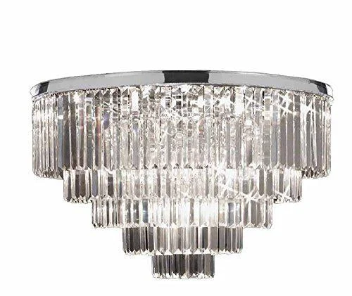 Chandeliers with Adjustable Height for Custom InstallationChandeliers with Adjustable Height for Custom InstallationFlush Retro Palladium Crystal Glass Fringe Chandelier Chrome Finish H25" W33.5" - G7-Flush/2164/18