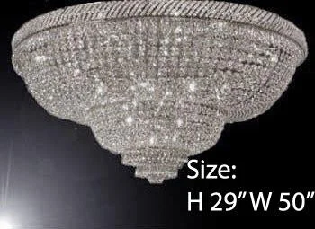 Chandeliers with Metal Frames in Bronze FinishChandeliers with Metal Frames in Bronze FinishFrench Empire Crystal Flush Basket Chandelier Lighting H 29" W 50" - G93-Flush/Silver/448/48
