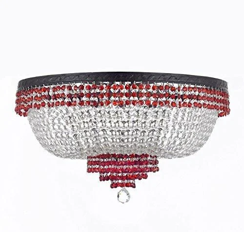 Chandeliers for High Ceilings to Fill Vertical SpaceChandeliers for High Ceilings to Fill Vertical SpaceFrench Empire Crystal Flush Chandelier Chandeliers Lighting Trimmed With Ruby Red Crystal With Dark Antique Finish H18" X W24" Good For Dining Room Foyer Entryway Family Room And More - F93-B75/Cb/Flush/870/9