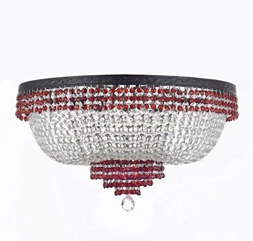LED Chandeliers for Energy - Efficient LightingLED Chandeliers for Energy - Efficient LightingFrench Empire Crystal Flush Chandelier Chandeliers Lighting Trimmed with Ruby Red Crystal With Dark Antique Finish! H21" X W30" Good for Dining Room, Foyer, Entryway, Family Room and More! - F93-B75/CB/FLUSH/870/14