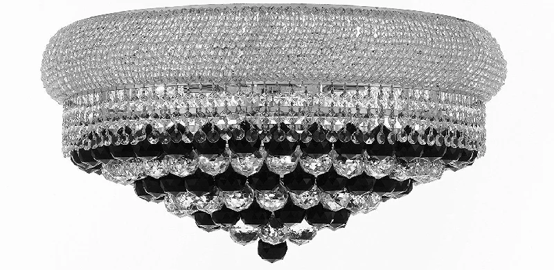 Minimalist Chandeliers for Sleek and Simple InteriorsMinimalist Chandeliers for Sleek and Simple InteriorsFrench Empire Flush Crystal Chandeliers H15" X W24" Dressed with Jet Black Crystal Balls - Good for Dining Room, Foyer, Entryway, Family Room and More - F93-B95/FLUSH/CS/542/15