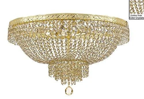 Chandeliers with Clear Crystal for a Sparkling EffectChandeliers with Clear Crystal for a Sparkling EffectFrench Empire Semi Flush Crystal Chandelier Lighting - Dressed With Golden Teak Color Crystals H21" X W30" - F93-B78/Flush/Cg/870/14
