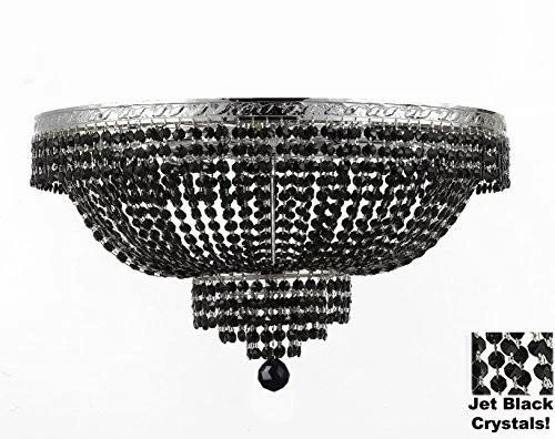 Chandeliers with Metal Frames in Copper FinishChandeliers with Metal Frames in Copper FinishFrench Empire Semi Flush Crystal Chandelier Lighting - Dressed With Jet Black Color Crystals H18" X W24" - F93-B80/Flush/Cg/870/9