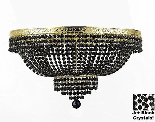 Victorian - Inspired Chandeliers with Ornate DetailsVictorian - Inspired Chandeliers with Ornate DetailsFrench Empire Semi Flush Crystal Chandelier Lighting - Dressed With Jet Black Color Crystals H21" X W30" - F93-B80/Flush/Cg/870/14
