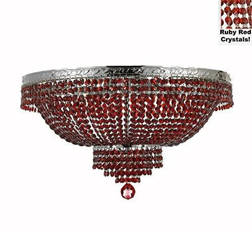 Chandeliers with Murano Glass for a High - End Artistic TouchChandeliers with Murano Glass for a High - End Artistic TouchFrench Empire Semi Flush Crystal Chandelier Lighting - Dressed With Red Beads Color Crystals H18" X W24" - F93-B81/Flush/Cs/870/9