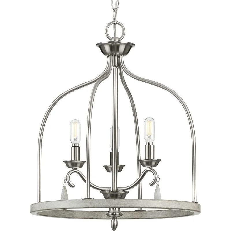Chandeliers with Metal Frames in Black FinishChandeliers with Metal Frames in Black FinishVinings Collection 3-Light Brushed Nickel Coastal Foyer Pendant Light - 15.75 in x 15.75 in x 19.5 in