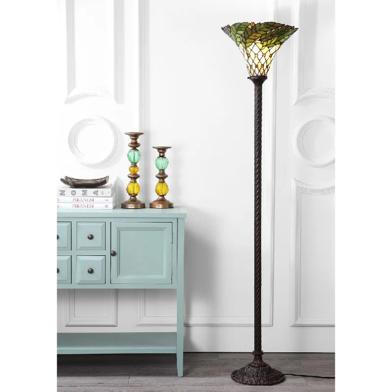 Smart Floor Lamp with Voice Control and Bluetooth ConnectivitySmart Floor Lamp with Voice Control and Bluetooth ConnectivityBotanical Tiffany-Style 71" Torchiere LED Floor Lamp, Bronze by JONATHAN Y