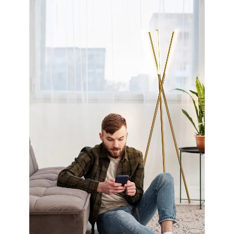 Smart Floor Lamp with Voice Control and Bluetooth ConnectivitySmart Floor Lamp with Voice Control and Bluetooth ConnectivityBrightech Stix 60 in. Antique Brass Industrial 3-Light Adjustable LED Floor Lamp with Built-In 3-Way Dimmer Function
