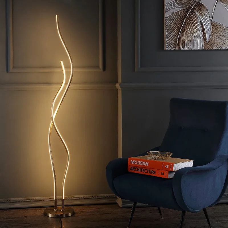 Rustic Farmhouse Style Floor Lamp for Cozy BedroomsRustic Farmhouse Style Floor Lamp for Cozy BedroomsCairo 63.75" LED Integrated Floor Lamp, Gold by JONATHAN Y - 63.75" H x 9.875" W x 9.875" D