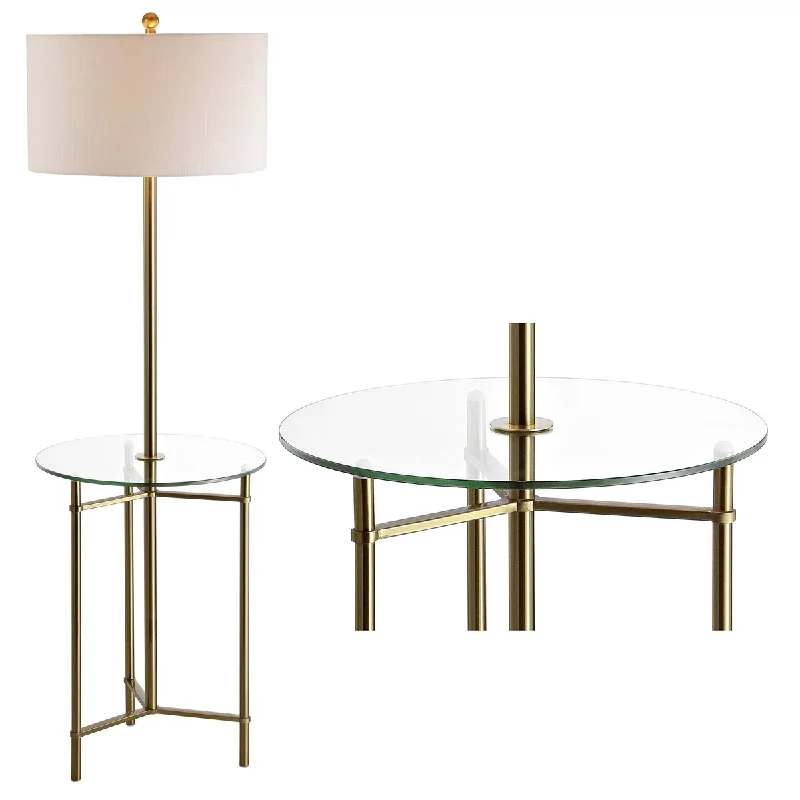 Fabric Floor Lamp with a Linen Shade for a Relaxed AestheticFabric Floor Lamp with a Linen Shade for a Relaxed AestheticCharles 59" Metal/Glass LED Side Table and Floor Lamp, Brass by JONATHAN Y - Brass Gold - 59" H x 18" W x 18" D