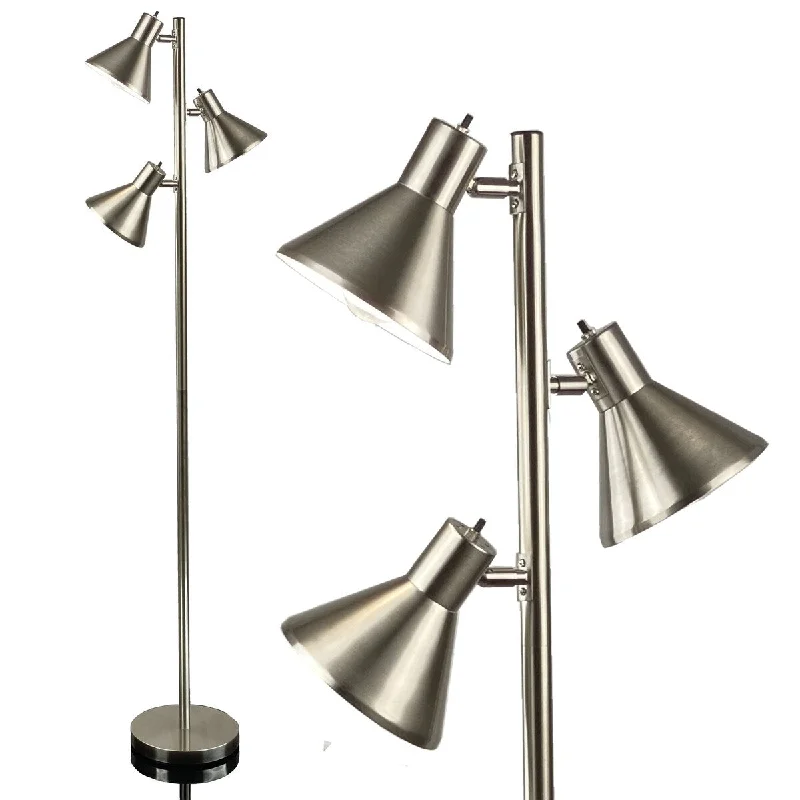 Fabric Floor Lamp with a Linen Shade for a Relaxed AestheticFabric Floor Lamp with a Linen Shade for a Relaxed AestheticDorm 3 Light Floor Lamp with 3 Adjustable Lights (BRUSHED NICKEL) - Measures: L:14.90 in. x W:14.90 in. x H:63.70 in.