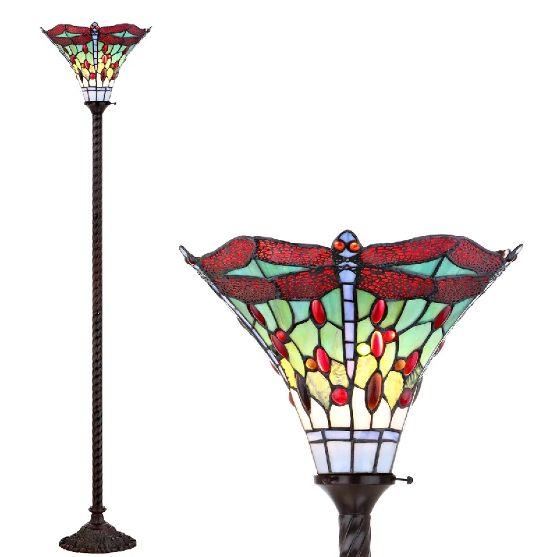 Industrial Style Floor Lamp with Exposed Bulbs for Loft ApartmentsIndustrial Style Floor Lamp with Exposed Bulbs for Loft ApartmentsDragonfly Tiffany-Style 71" Torchiere LED Floor Lamp, Bronze/Red by JONATHAN Y - 71" H x 15" W x 15" D