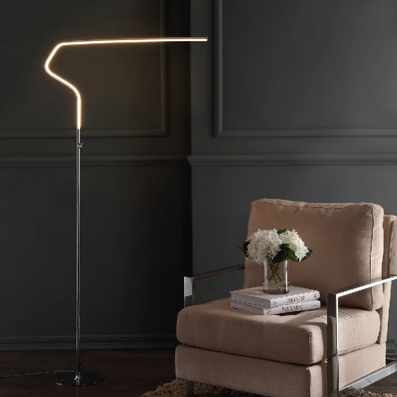 Wood Floor Lamp with Natural Grain for a Warm and Organic FeelWood Floor Lamp with Natural Grain for a Warm and Organic FeelJulian 65.25" Integrated LED Metal Floor Lamp, Chrome by JONATHAN Y