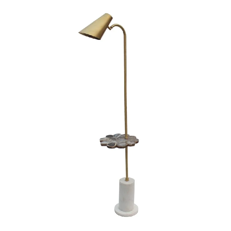 Rustic Farmhouse Style Floor Lamp for Cozy BedroomsRustic Farmhouse Style Floor Lamp for Cozy BedroomsMatte Brass and Blue Agate with Agate Tray and Cylinderical Marble Base Floor Lamp