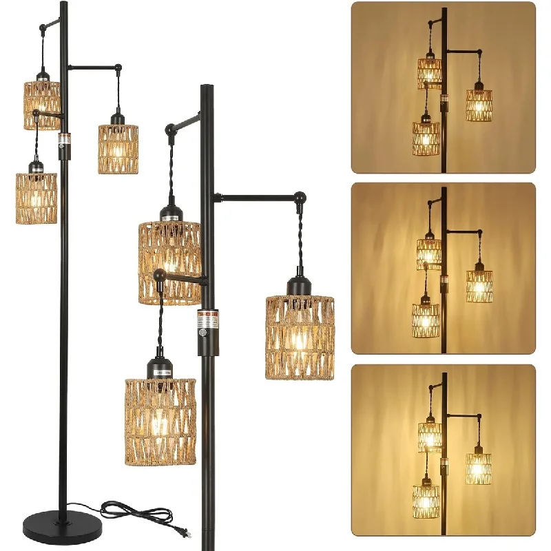 Wood Floor Lamp with Natural Grain for a Warm and Organic FeelWood Floor Lamp with Natural Grain for a Warm and Organic FeelModern 3-Light Floor Lamp