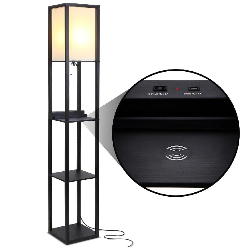 Fabric Floor Lamp with a Linen Shade for a Relaxed AestheticFabric Floor Lamp with a Linen Shade for a Relaxed AestheticModern Shelf Floor Lamp with USB Ports, Wireless Charging Station & Outlet Corner Display Floor Lamps with Shelves Black