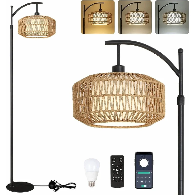  Way Switch Floor Lamp for Multiple Light Intensity Levels Way Switch Floor Lamp for Multiple Light Intensity LevelsRattan Floor Lamp with Adjustable Height, Remote Control, and Dimmable LED Bulb