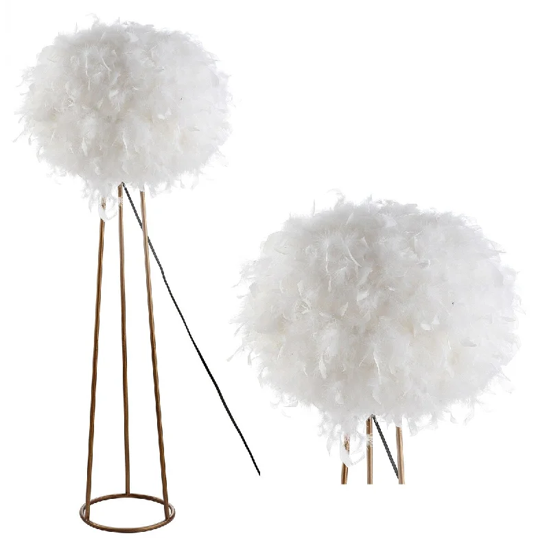USB Charging Port Floor Lamp for Convenient Device ChargingUSB Charging Port Floor Lamp for Convenient Device ChargingStork 52" Feather Metal LED Floor Lamp, White/Gold by JONATHAN Y - White