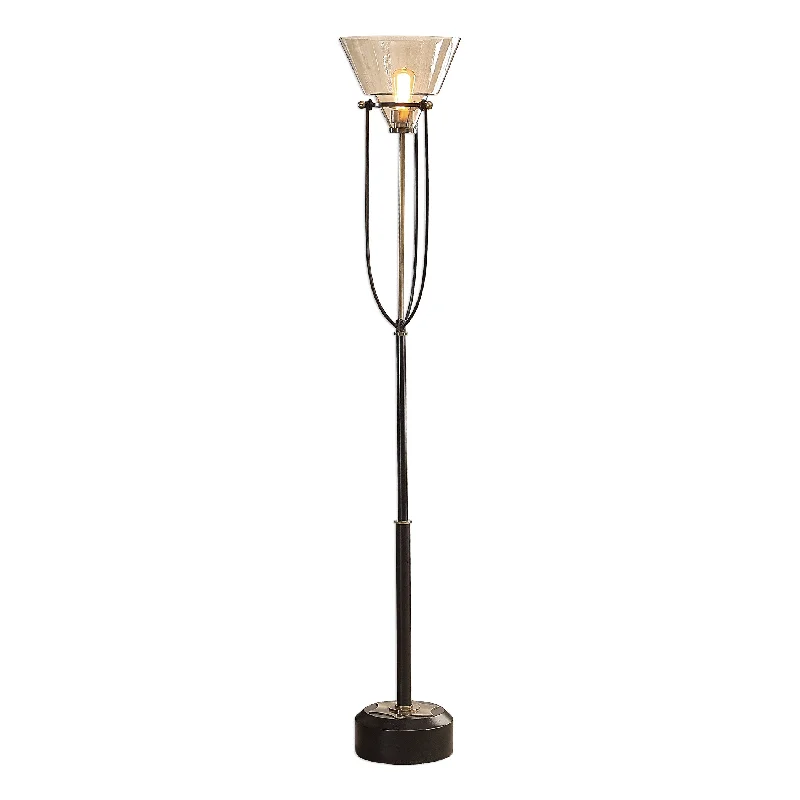Wood Floor Lamp with Natural Grain for a Warm and Organic FeelWood Floor Lamp with Natural Grain for a Warm and Organic FeelUttermost 28181-1 Amaleeda Amber Glass Floor Lamp