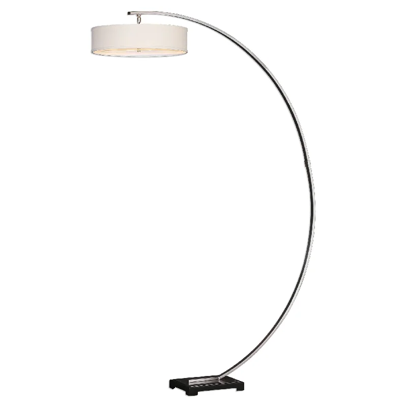 Wood Floor Lamp with Natural Grain for a Warm and Organic FeelWood Floor Lamp with Natural Grain for a Warm and Organic FeelUttermost 28079-1 Tagus Nickel Arc Floor Lamp