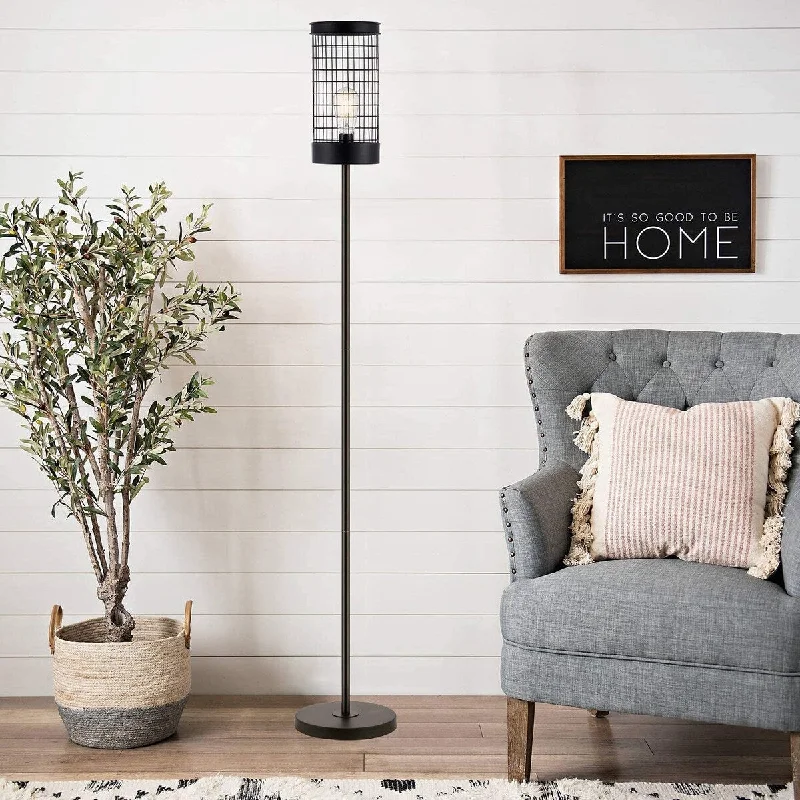 USB Charging Port Floor Lamp for Convenient Device ChargingUSB Charging Port Floor Lamp for Convenient Device ChargingWINGBO 62 Inches Rustic Wire Cage Metal Floor Lamp Brushed in Black Finish - N/A