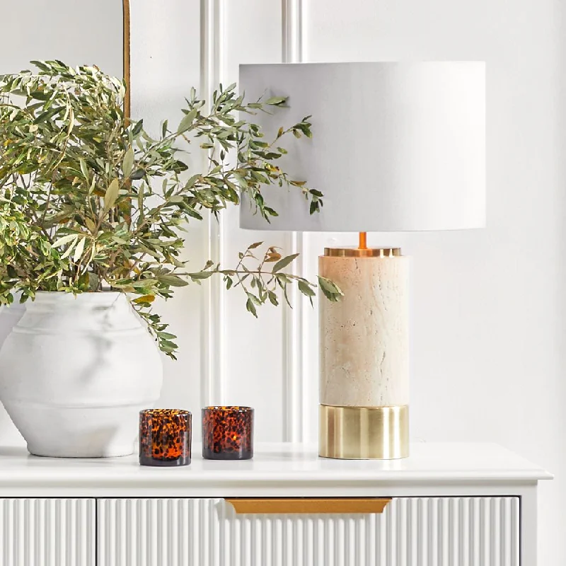 industrial style table lamps with exposed bulbs for loft apartmentsindustrial style table lamps with exposed bulbs for loft apartmentsPaola Travertine Table Lamp - White Shade