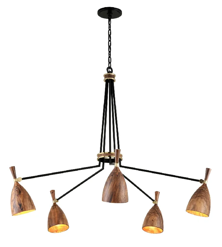 Tropical - Themed Ceiling Lights with Palm - Leaf Shapes and Rattan WrapsTropical - Themed Ceiling Lights with Palm - Leaf Shapes and Rattan WrapsCorbett Utopia 280-05-SBK Pendant Light - Black Brass Acacia Wood Shades