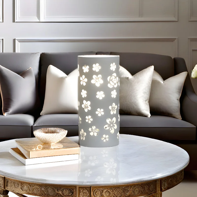 ceramic table lamps with hand painted designs for an artistic touchceramic table lamps with hand painted designs for an artistic touchDianna Flower Table Lamp in White