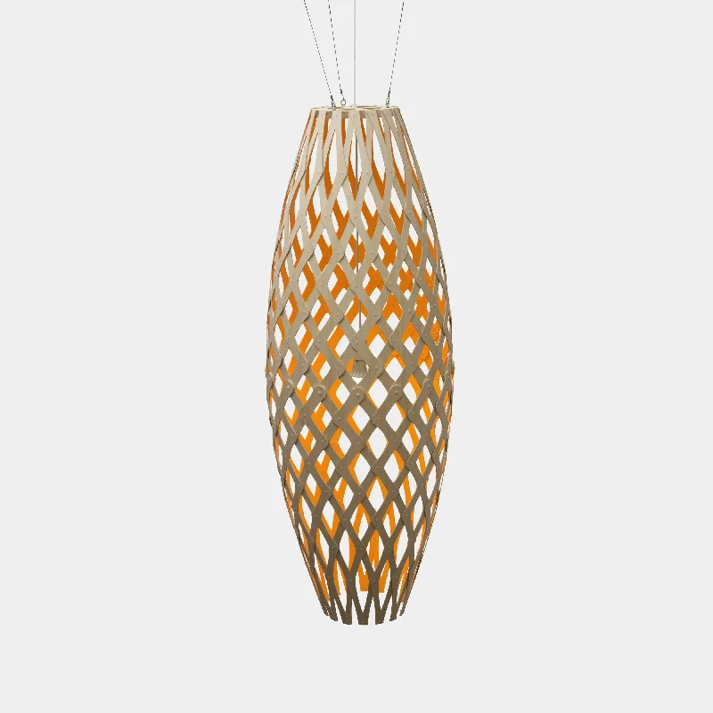 Art Deco Ceiling Lights with Geometric Patterns and Metallic FinishesArt Deco Ceiling Lights with Geometric Patterns and Metallic FinishesOrange Hinaki Pendants by David Trubridge